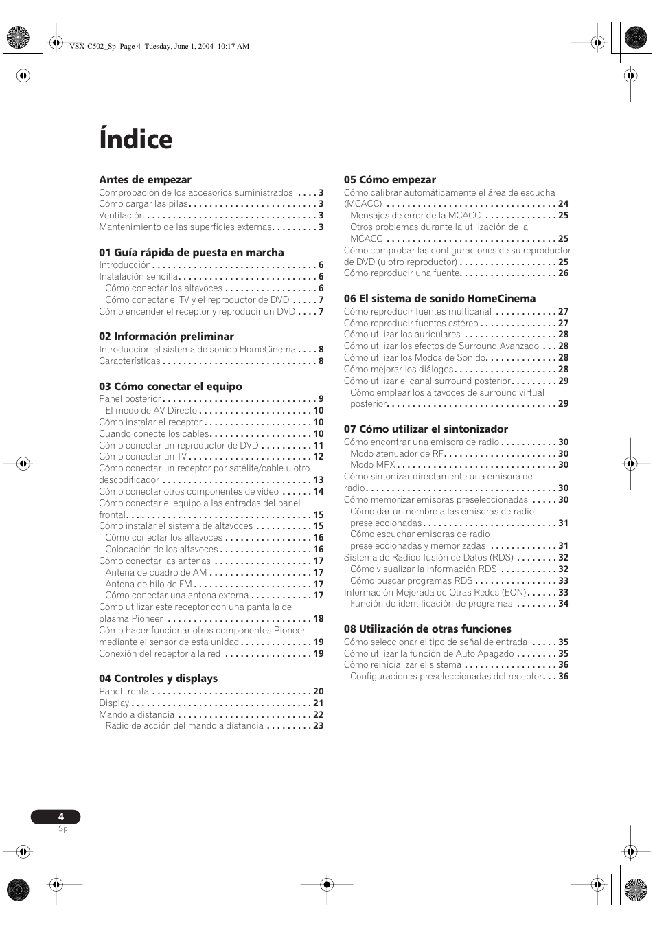 Manual de instrucciones, Índice | Pioneer VSX-C502-S User Manual | Page 54 / 104