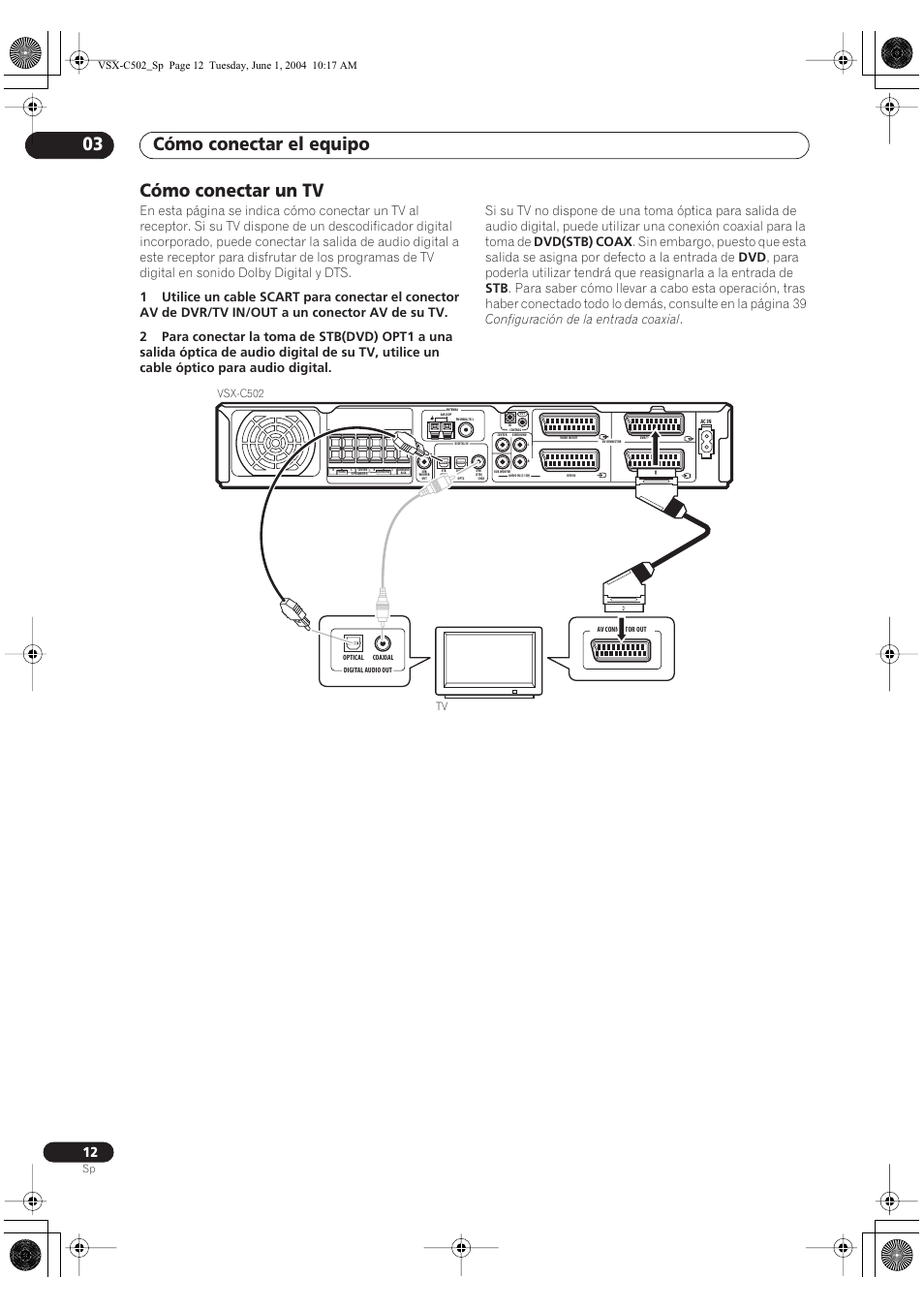 Cómo conectar un tv, Cómo conectar el equipo 03, Vsx-c502 | Pioneer VSX-C502-S User Manual | Page 62 / 104