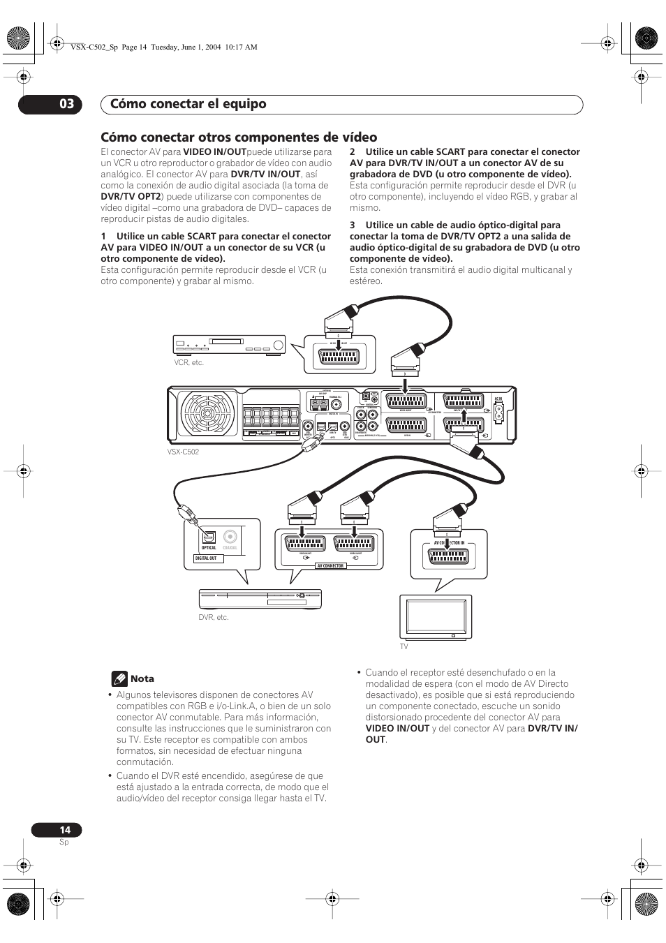 Cómo conectar otros componentes de vídeo, Cómo conectar el equipo 03 | Pioneer VSX-C502-S User Manual | Page 64 / 104