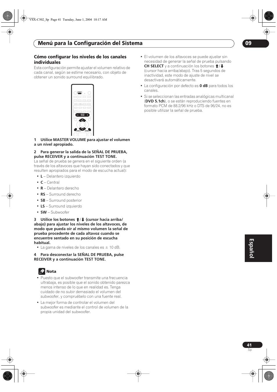 Español, Menú para la configuración del sistema 09 | Pioneer VSX-C502-S User Manual | Page 91 / 104