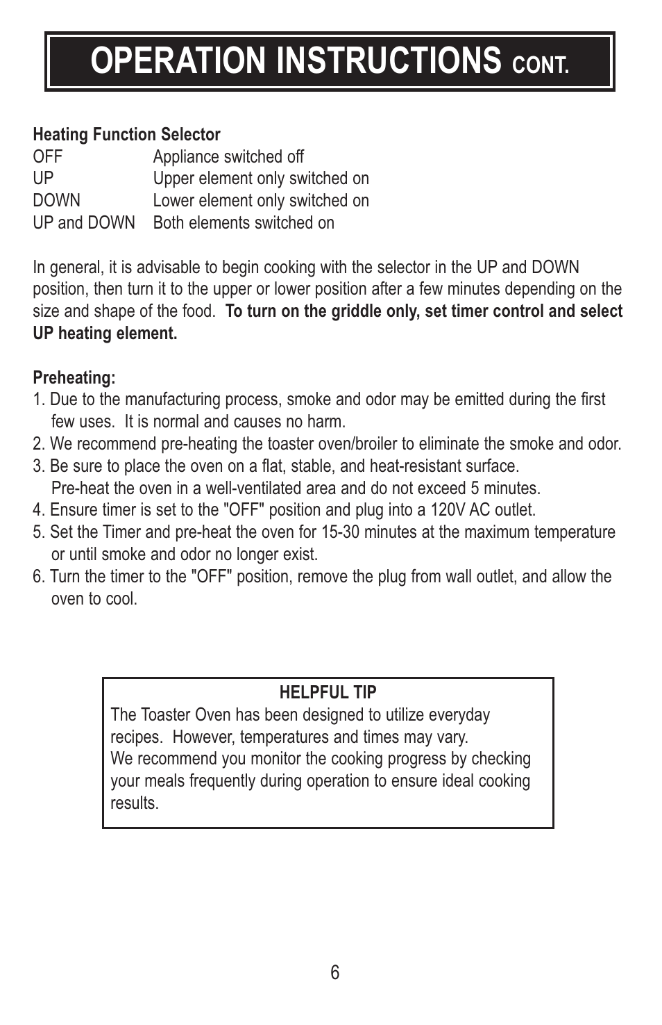 Operation instructions, Cont | Aroma ABT-106 User Manual | Page 8 / 11