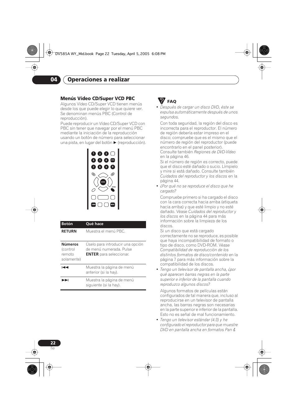 Operaciones a realizar 04, Menús vídeo cd/super vcd pbc | Pioneer DV-585A-s User Manual | Page 22 / 108