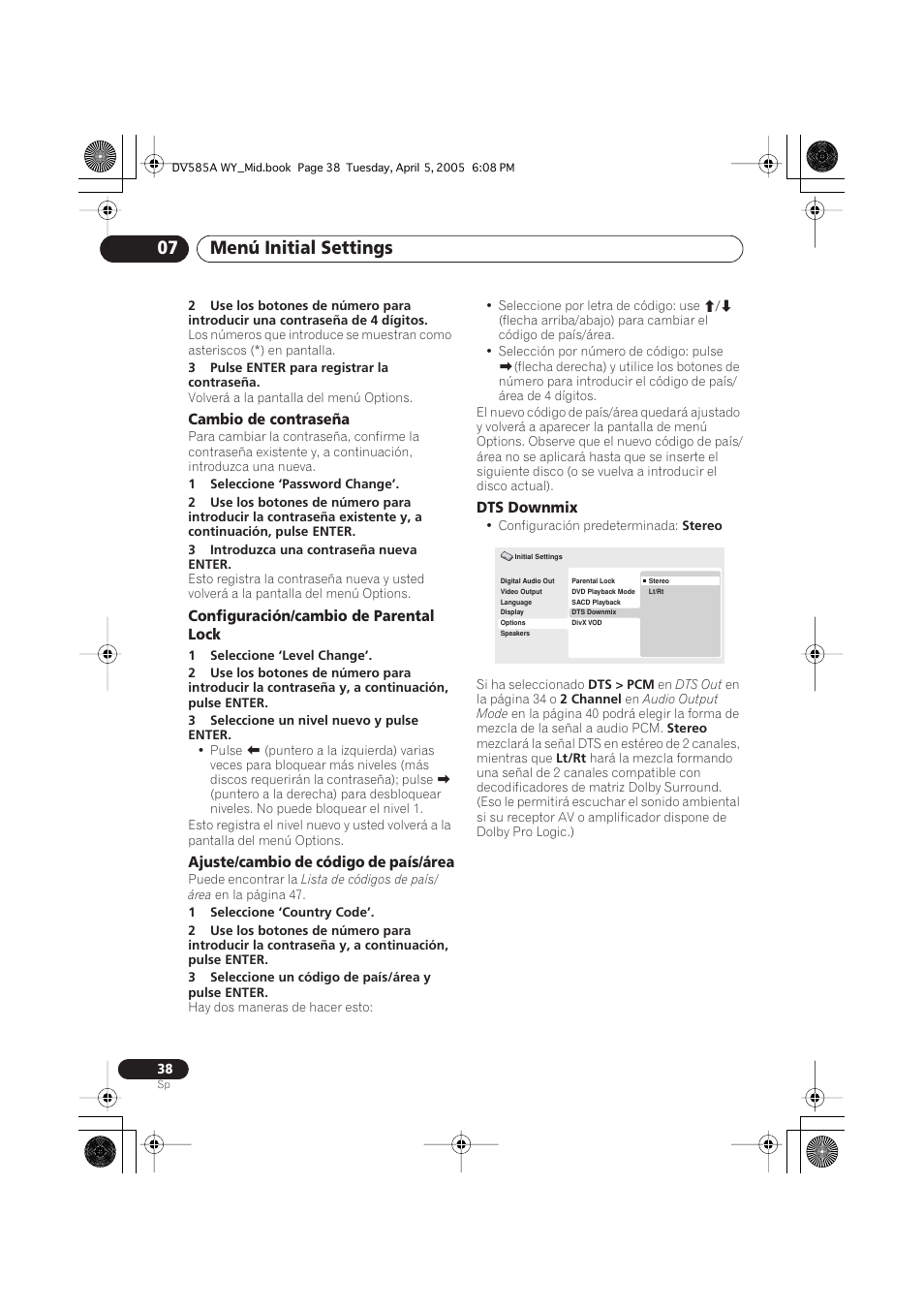 Menú initial settings 07 | Pioneer DV-585A-s User Manual | Page 38 / 108