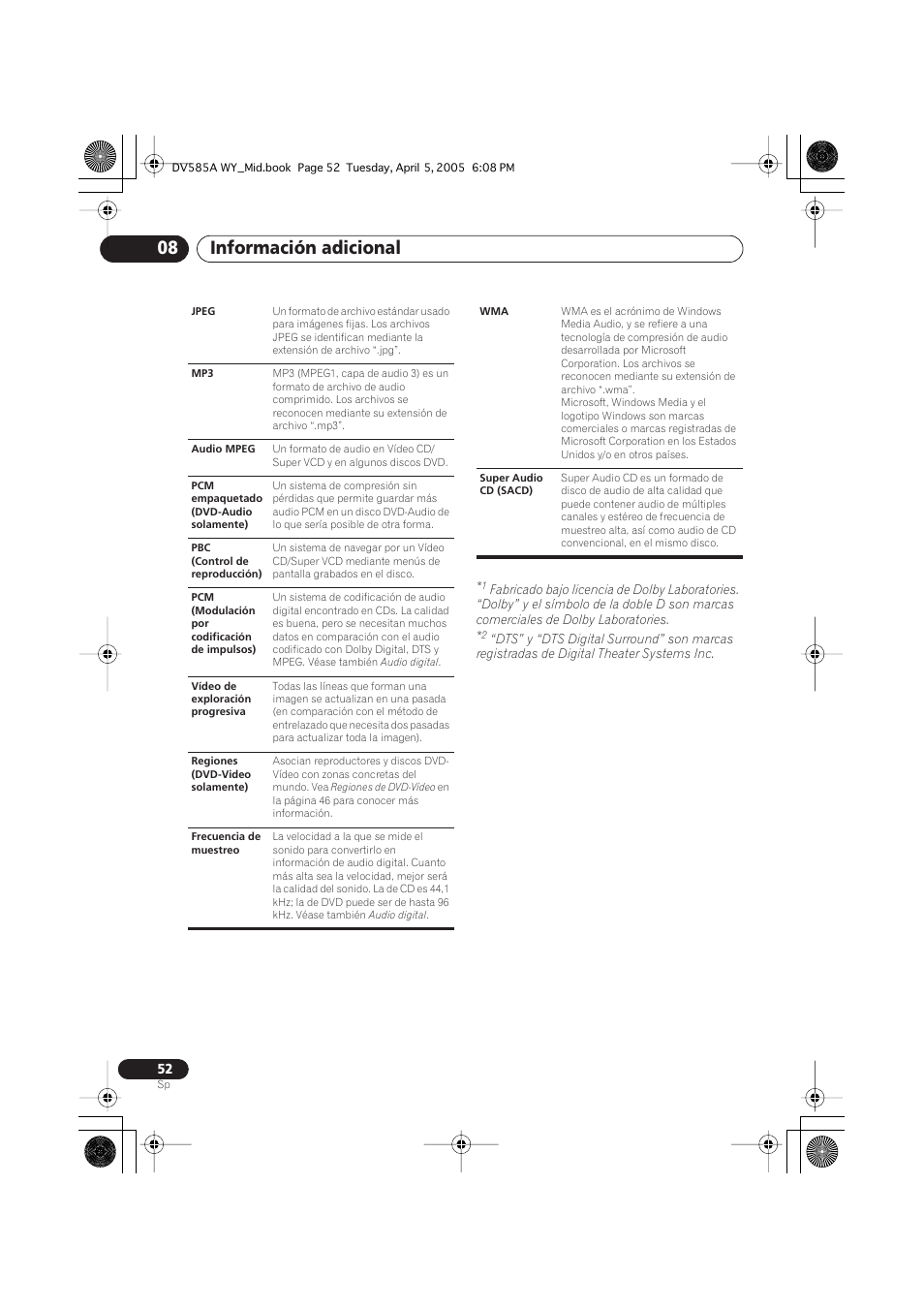 Información adicional 08 | Pioneer DV-585A-s User Manual | Page 52 / 108