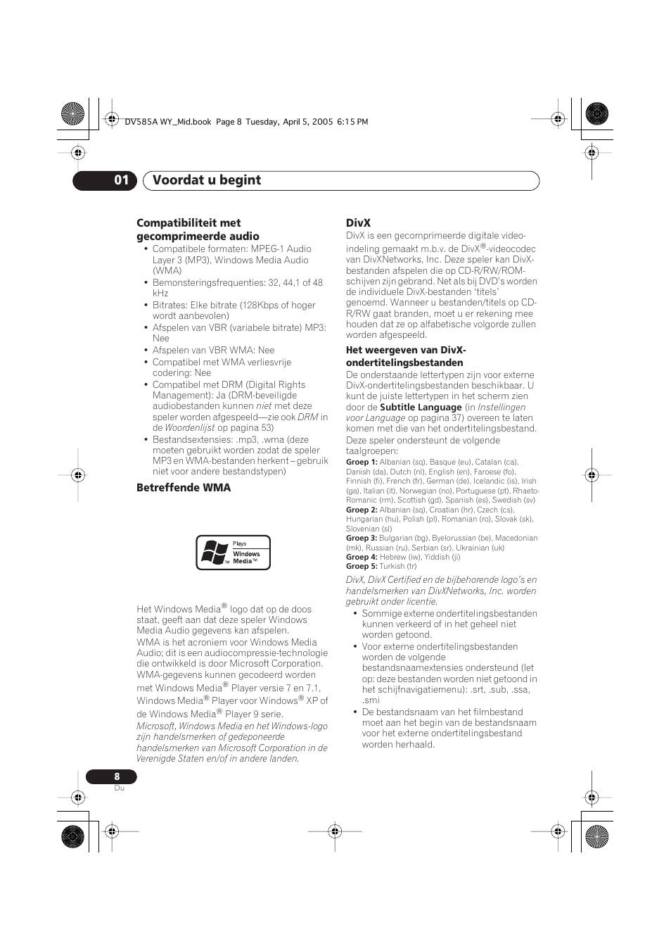 Voordat u begint 01 | Pioneer DV-585A-s User Manual | Page 60 / 108