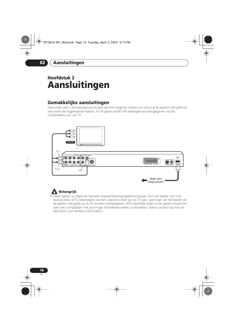 02 aansluitingen, Gemakkelijke aansluitingen, Aansluitingen | Aansluitingen 02, Hoofdstuk 2 | Pioneer DV-585A-s User Manual | Page 62 / 108