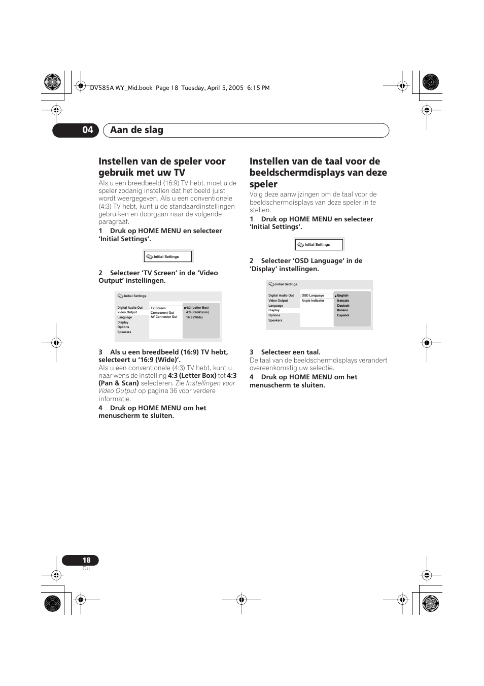 Instellen van de speler voor gebruik met uw tv, Aan de slag 04 | Pioneer DV-585A-s User Manual | Page 70 / 108