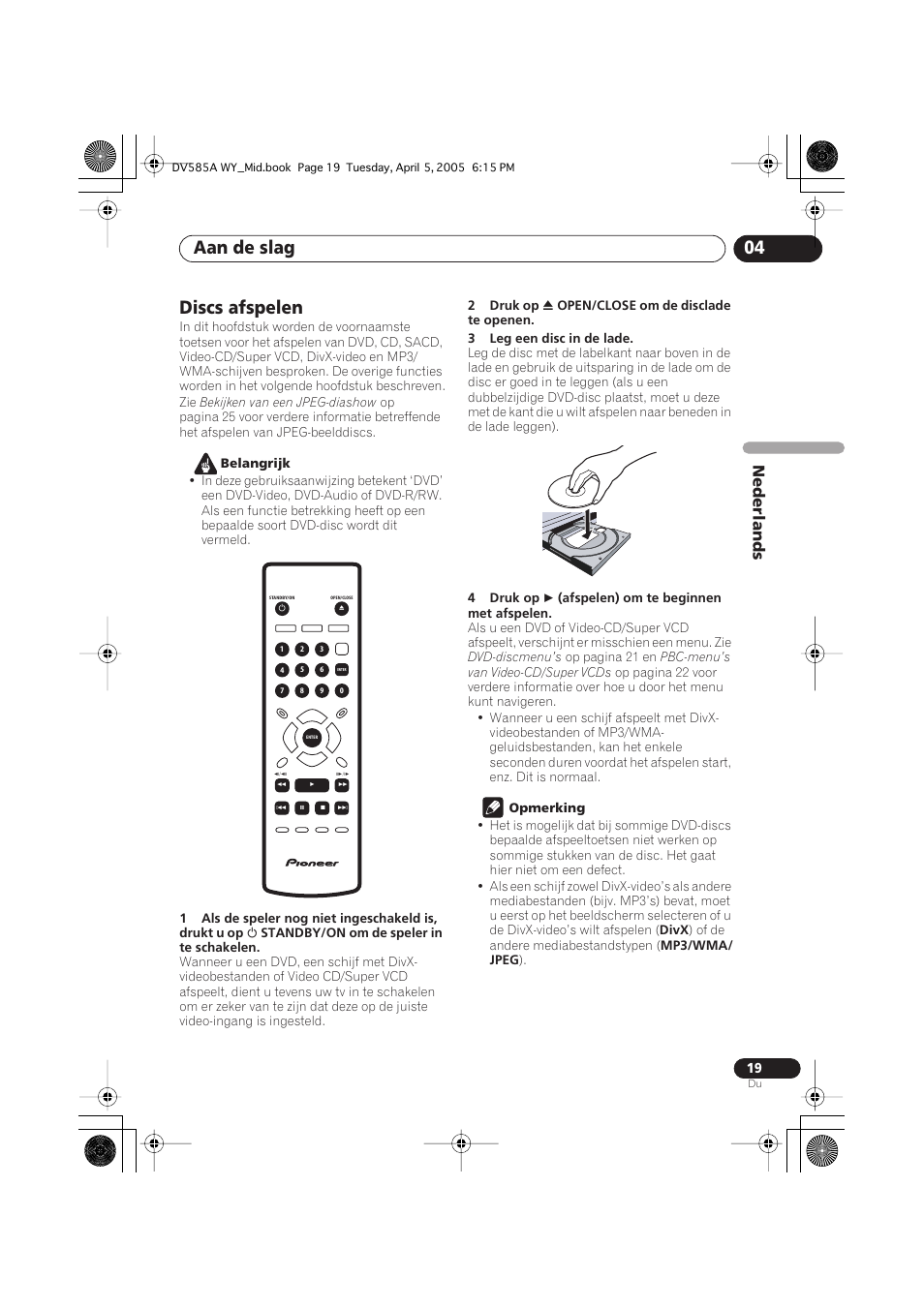 Discs afspelen, Aan de slag 04, Nederlands | Pioneer DV-585A-s User Manual | Page 71 / 108