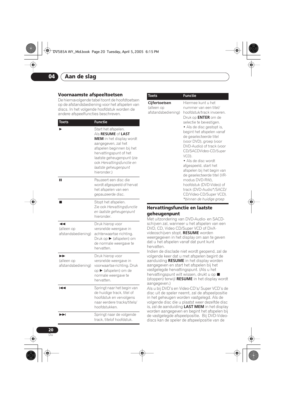 Aan de slag 04 | Pioneer DV-585A-s User Manual | Page 72 / 108