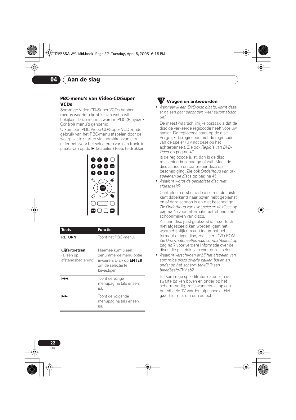 Aan de slag 04, Pbc-menu’s van video-cd/super vcds | Pioneer DV-585A-s User Manual | Page 74 / 108