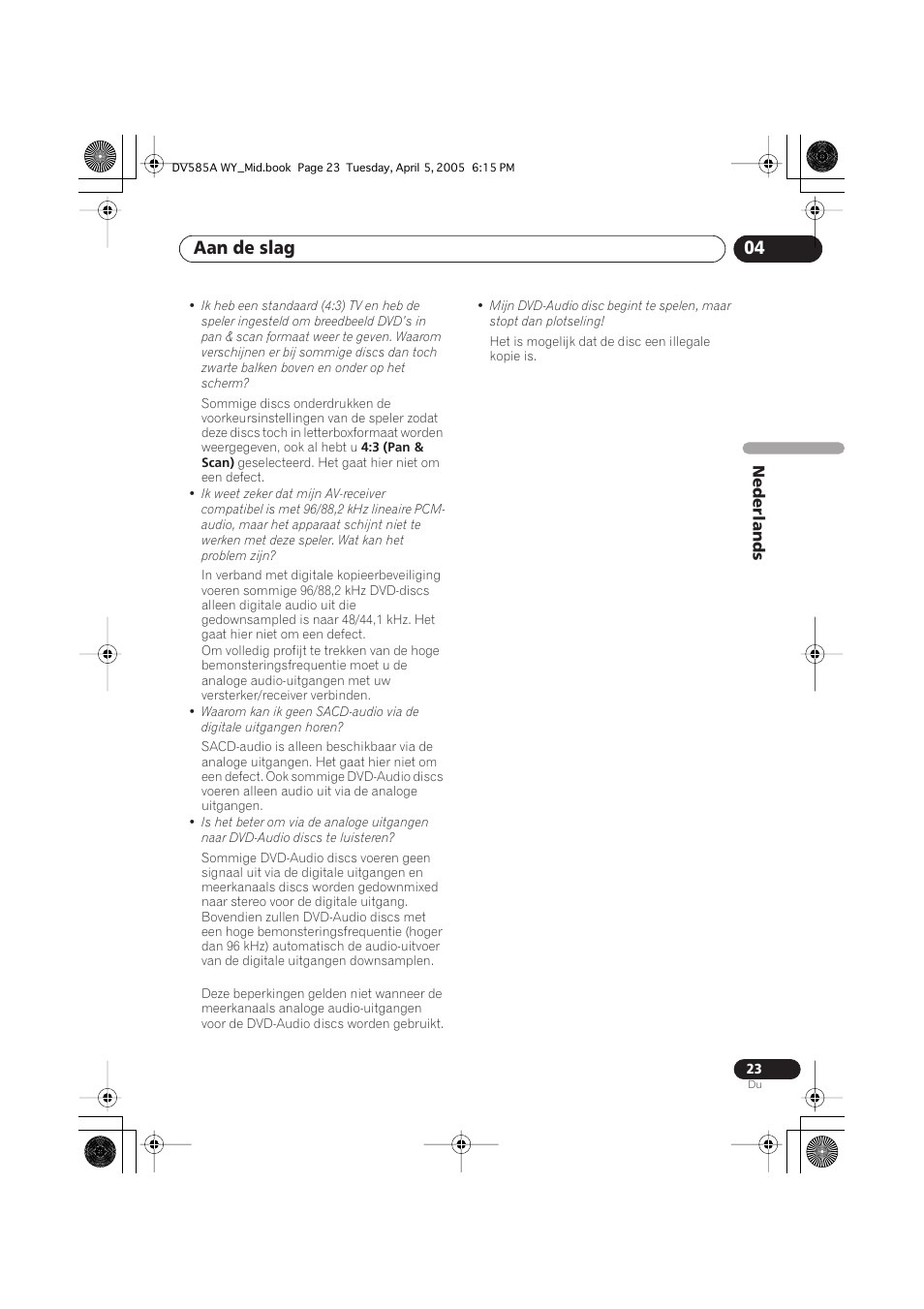 Aan de slag 04 | Pioneer DV-585A-s User Manual | Page 75 / 108