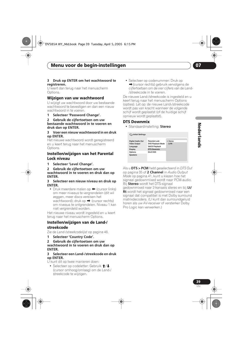 Menu voor de begin-instellingen 07 | Pioneer DV-585A-s User Manual | Page 91 / 108