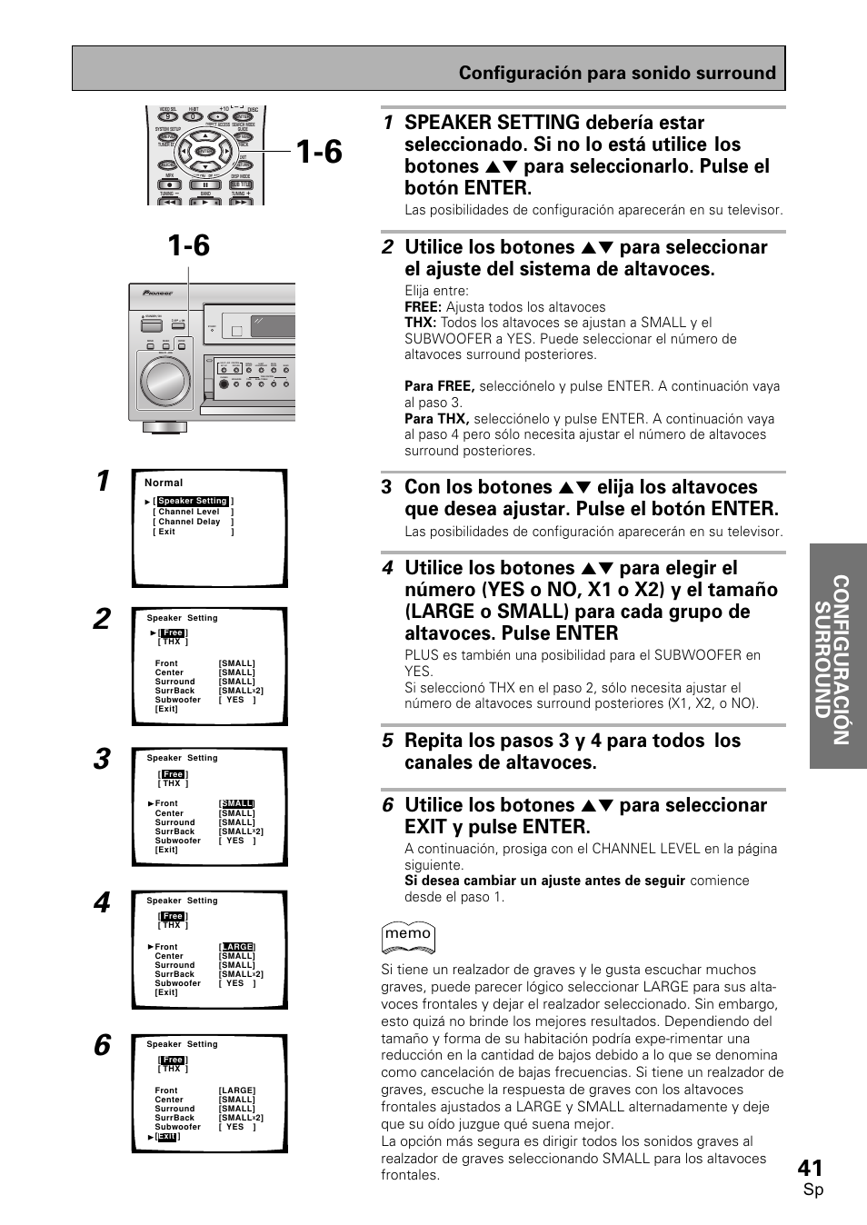Configuraci ó n surround, Configuración para sonido surround | Pioneer VSX-D2011-S User Manual | Page 41 / 120