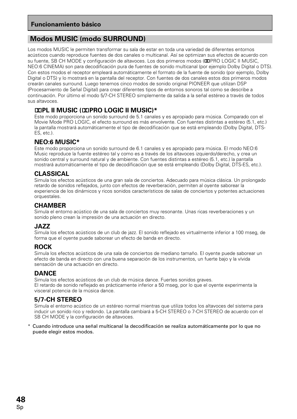 Modos music (modo surround) | Pioneer VSX-D2011-S User Manual | Page 48 / 120