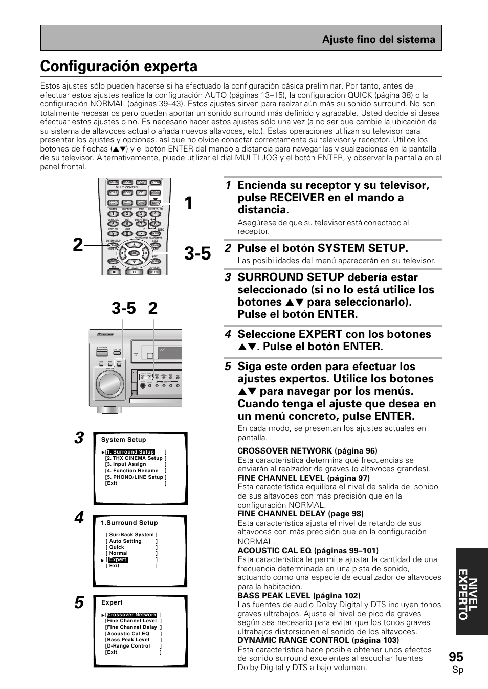 Configuración experta, Nivel exper to, 2 pulse el botón system setup | Ajuste fino del sistema | Pioneer VSX-D2011-S User Manual | Page 95 / 120