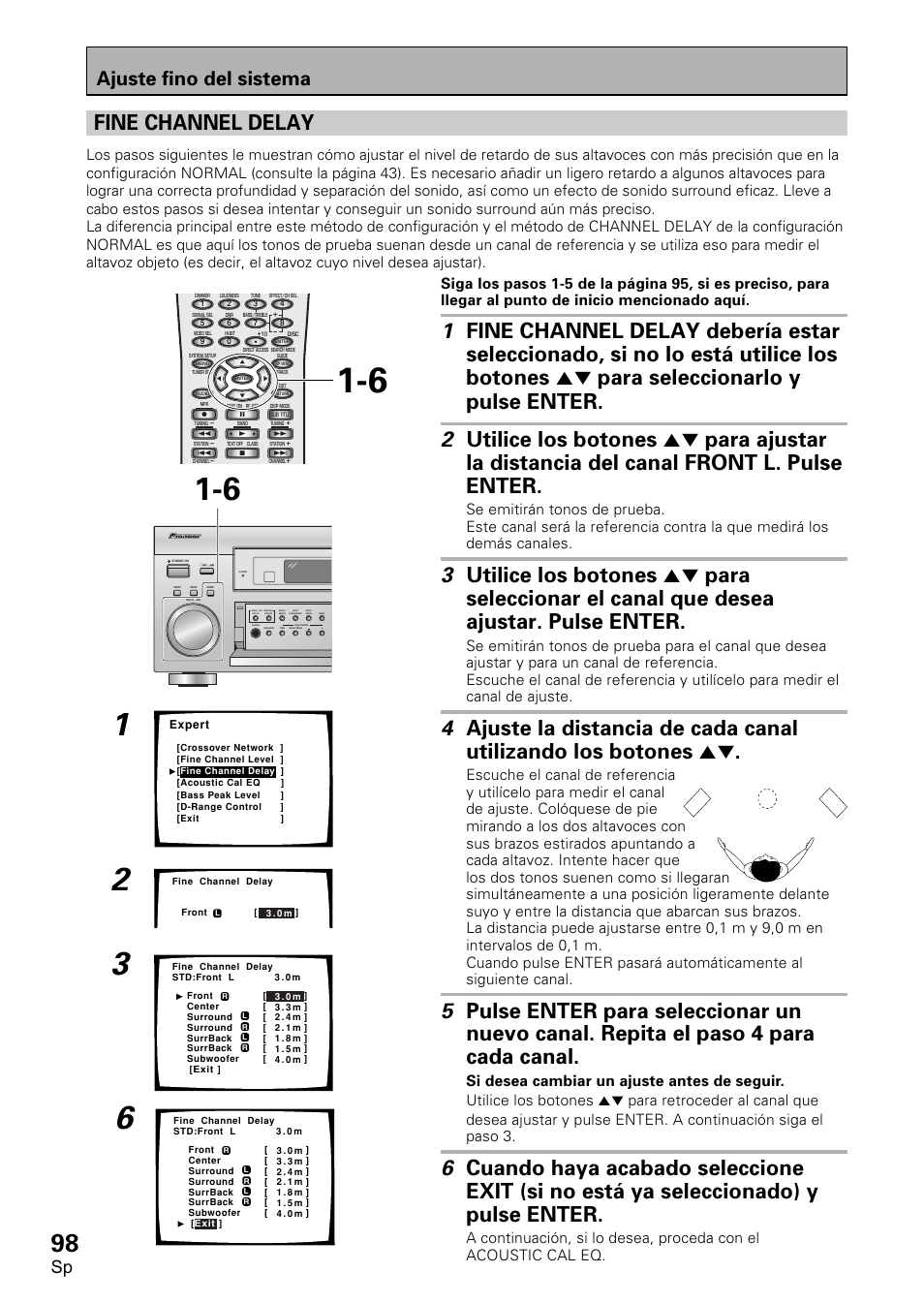 Fine channel delay, Ajuste fino del sistema | Pioneer VSX-D2011-S User Manual | Page 98 / 120