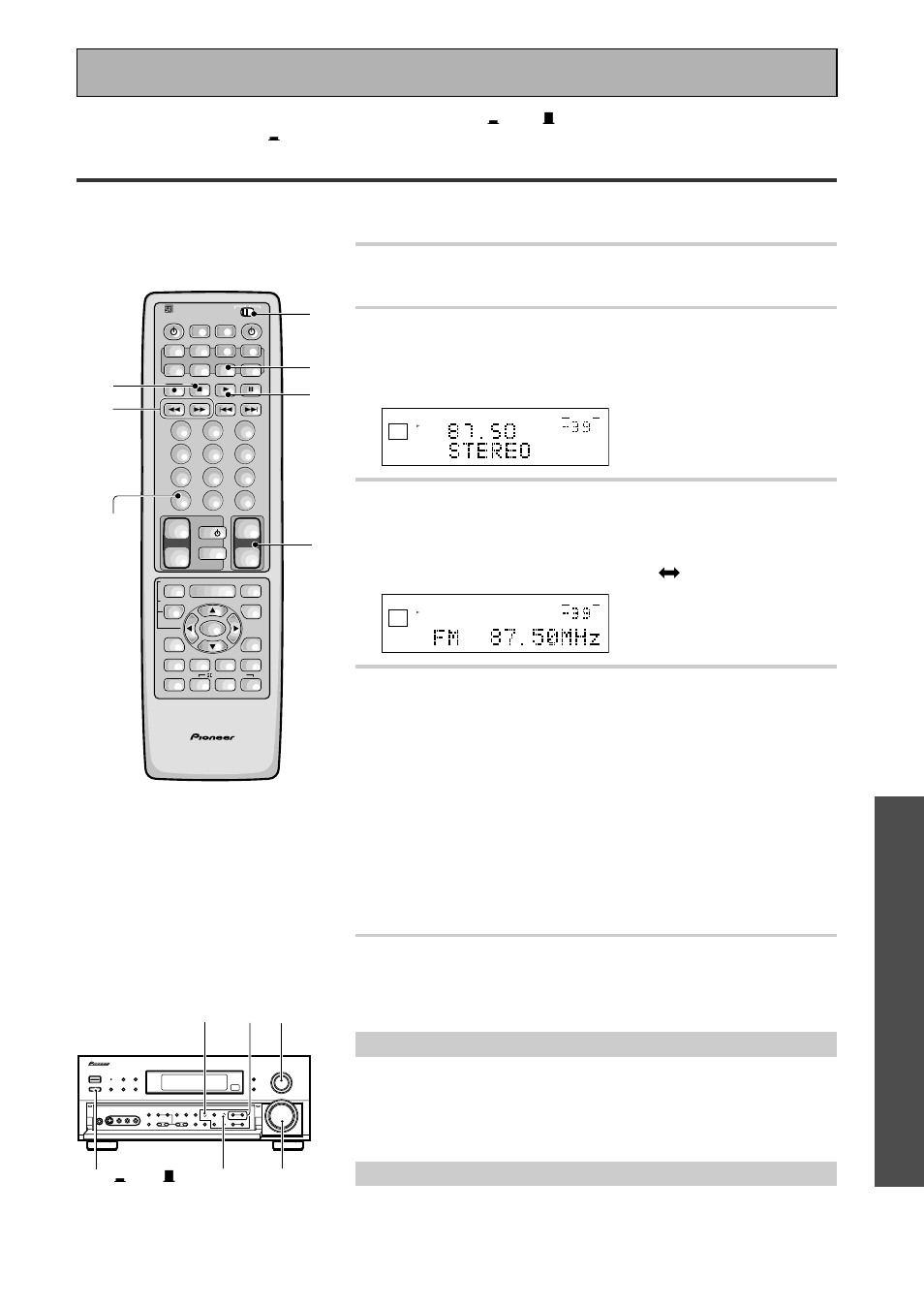 Uso del sintonizador, Sintonización automática y manual, Operación | 4 sintonice la emisora, Modo rf att, Mpx rf att, Cada pulsación cambiará la banda: fm j am, Rf att _on/—off button | Pioneer VSX-909RDS User Manual | Page 55 / 96