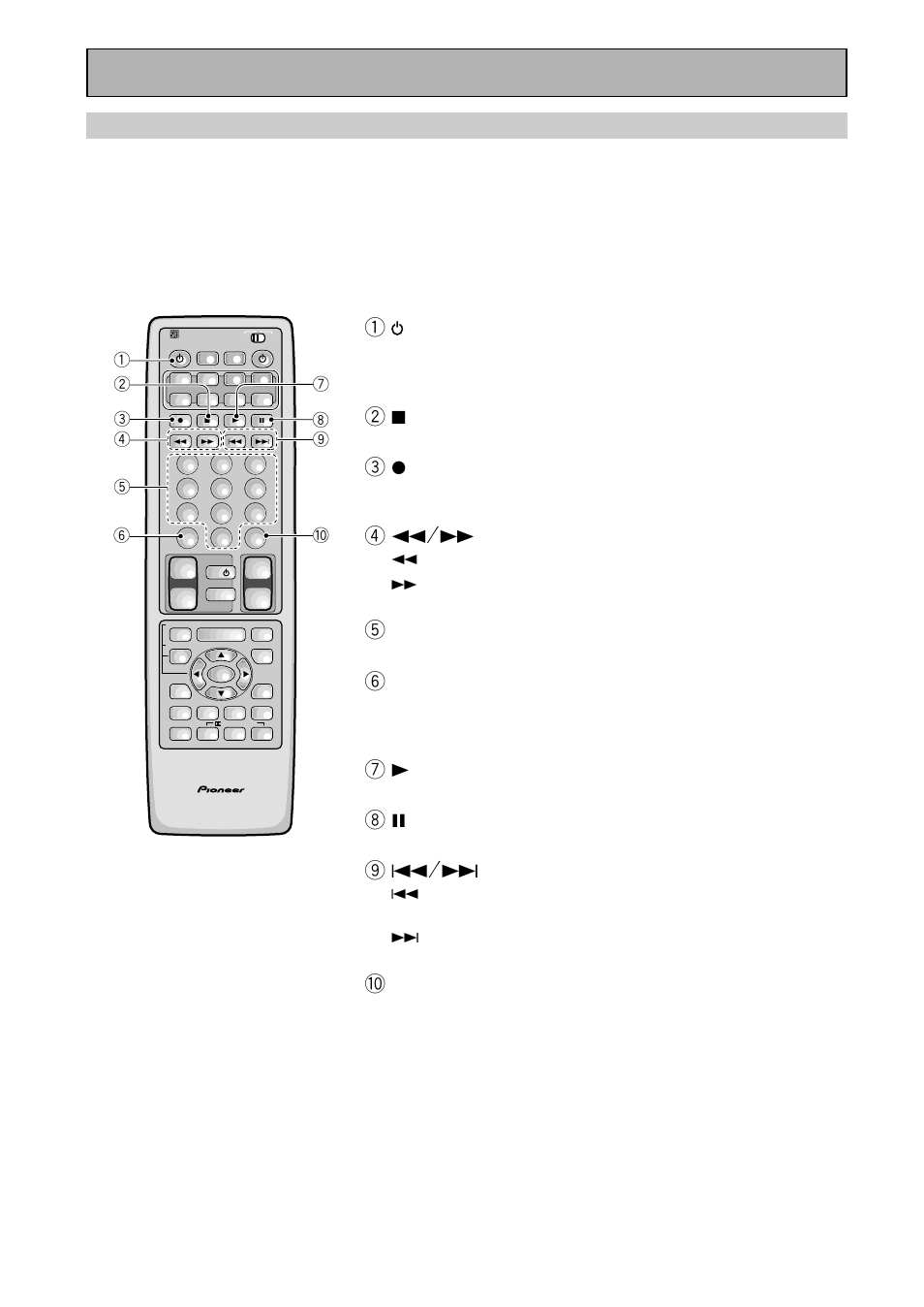 Operaciones de mds, 1 source, 5 teclas numeradas | 0 disc (display), Mando a distancia de otros componentes, Pulse para detener la reproducción o la grabación, Use para seleccionar pistas, Pulse para iniciar la reproducción, Pulse para poner la reproducción en pausa | Pioneer VSX-909RDS User Manual | Page 72 / 96