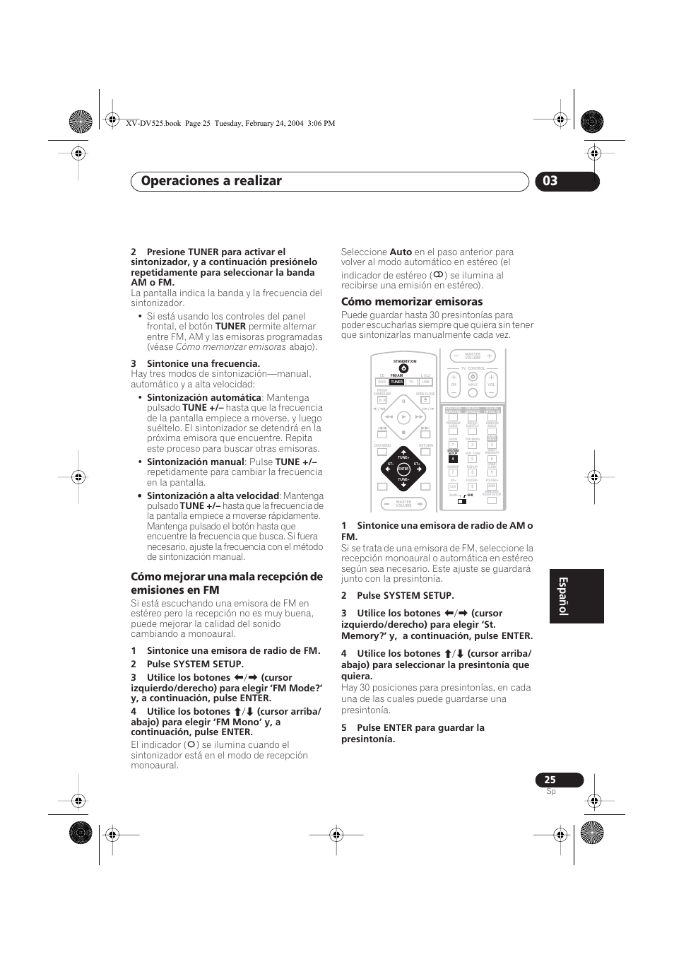 Cómo mejorar una mala recepción de emisiones en fm, Cómo memorizar emisoras, Operaciones a realizar 03 | Pioneer DCS-525 User Manual | Page 25 / 82