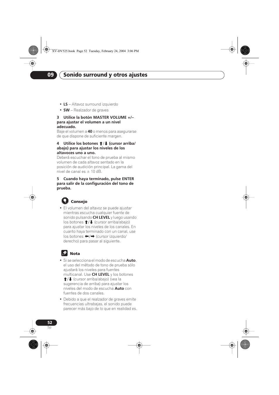 Sonido surround y otros ajustes 09 | Pioneer DCS-525 User Manual | Page 52 / 82