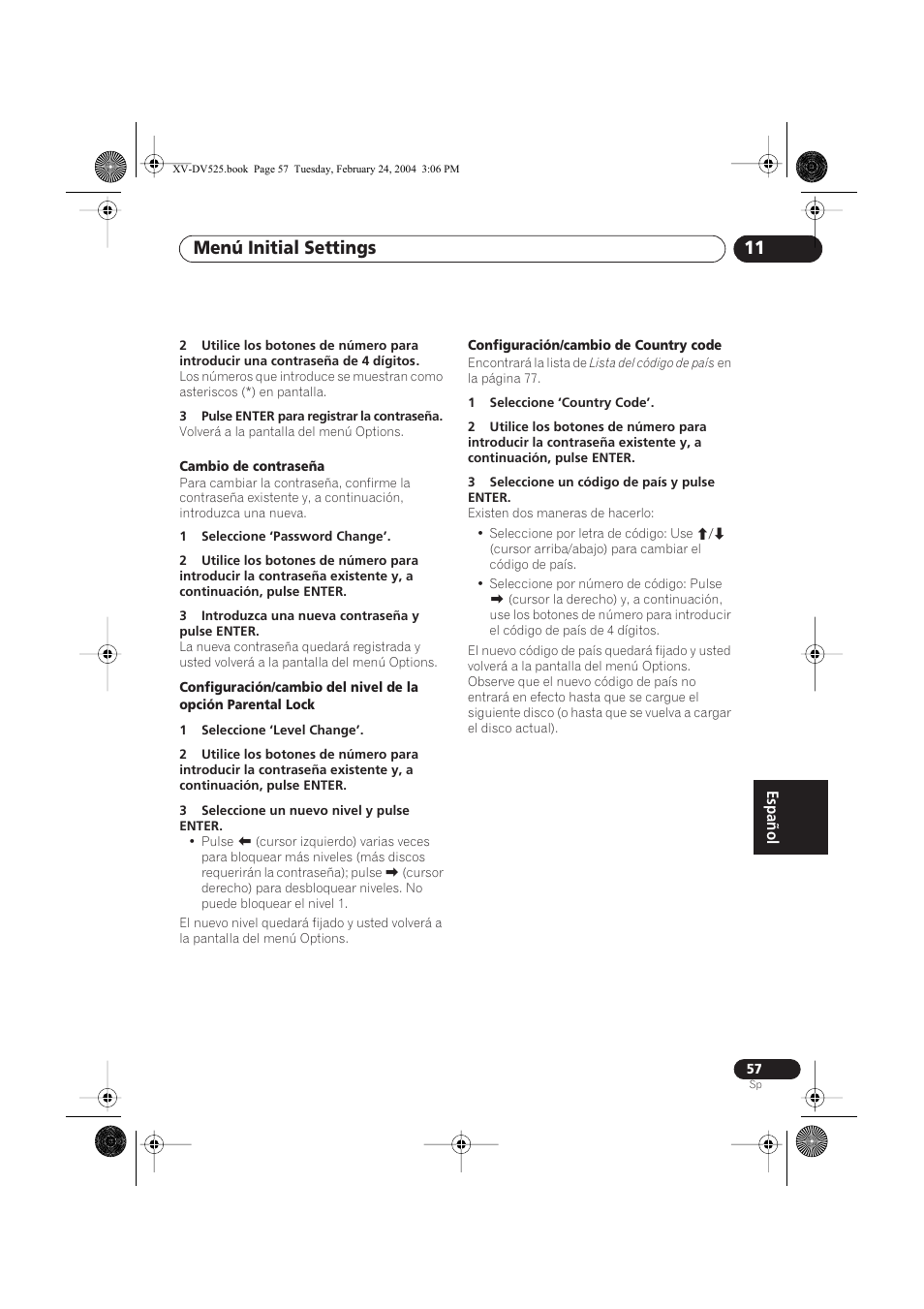 Menú initial settings 11 | Pioneer DCS-525 User Manual | Page 57 / 82