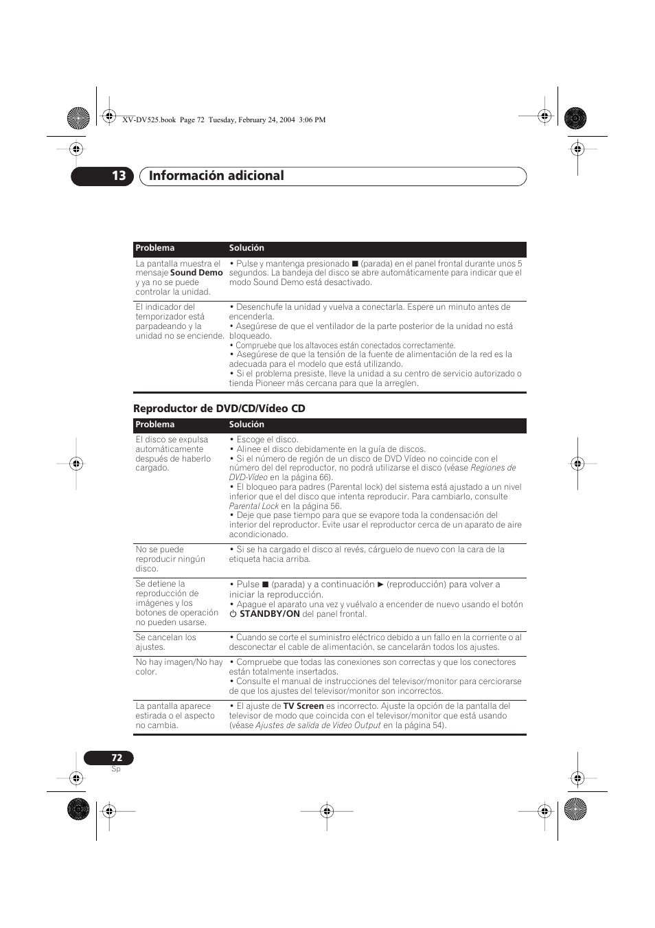 Reproductor de dvd/cd/vídeo cd, Información adicional 13 | Pioneer DCS-525 User Manual | Page 72 / 82