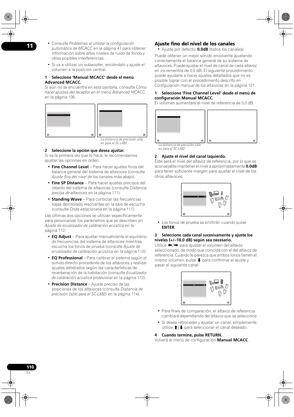 Ajuste fino del nivel de los canales | Pioneer SC-LX72 User Manual | Page 110 / 146