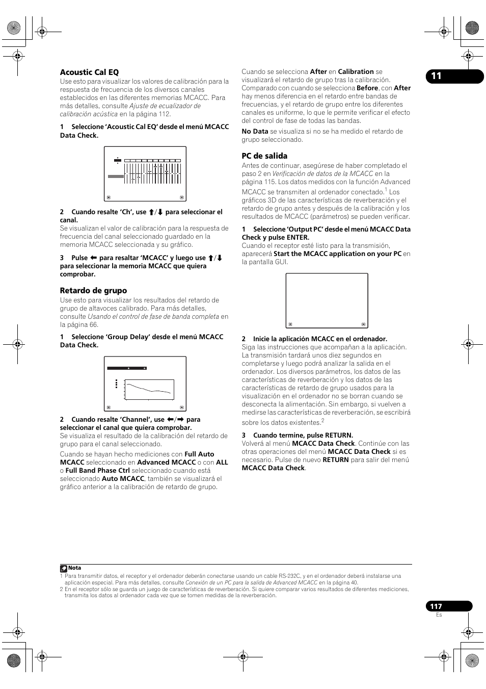 Acoustic cal eq, Retardo de grupo, Pc de salida | Pioneer SC-LX72 User Manual | Page 117 / 146