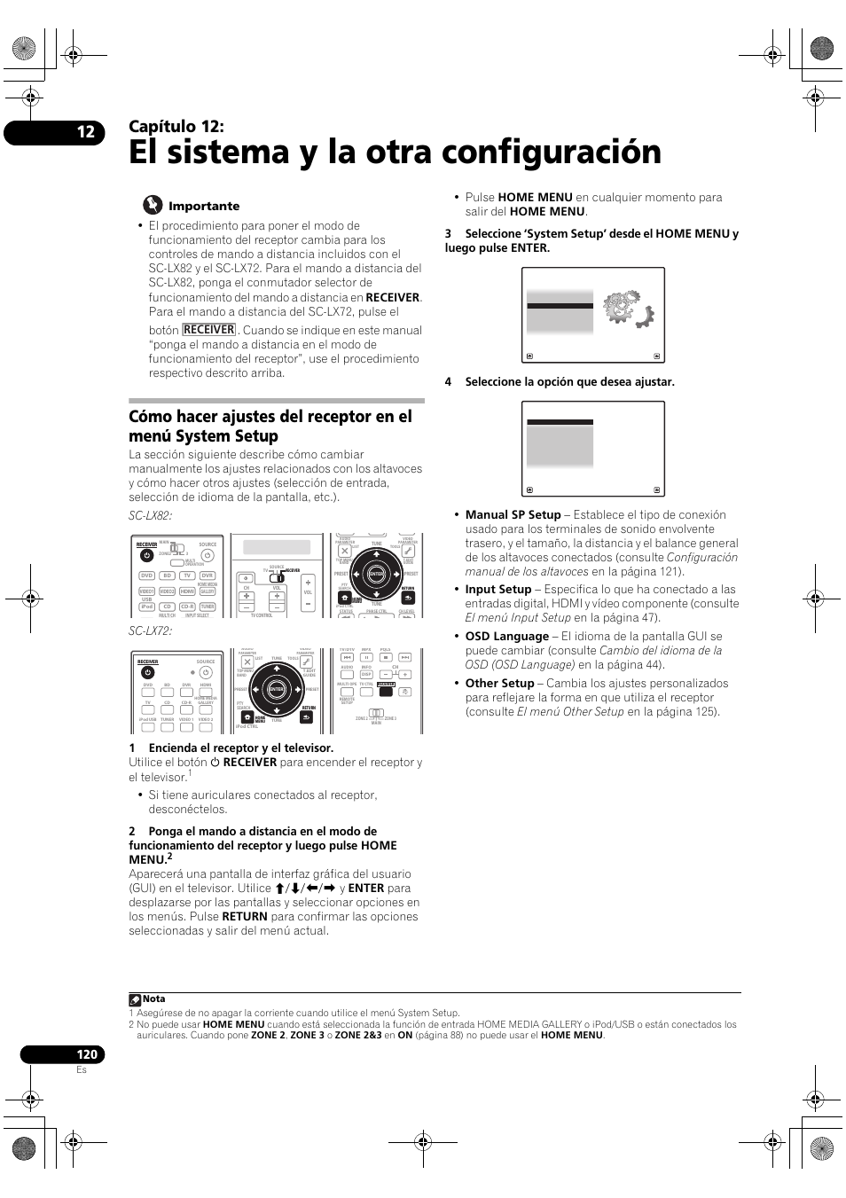 El sistema y la otra configuración, Capítulo 12, Sc-lx72 | Receiver | Pioneer SC-LX72 User Manual | Page 120 / 146