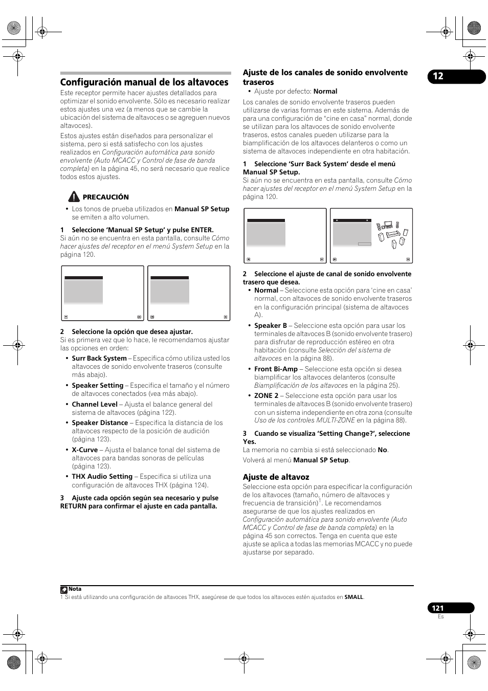 Configuración manual de los altavoces, Ajuste de altavoz | Pioneer SC-LX72 User Manual | Page 121 / 146