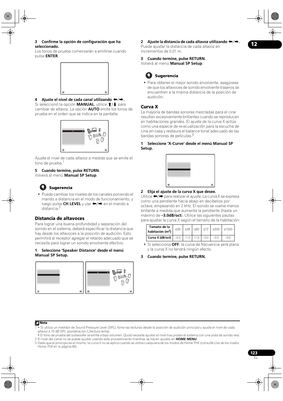 Distancia de altavoces, Curva x | Pioneer SC-LX72 User Manual | Page 123 / 146