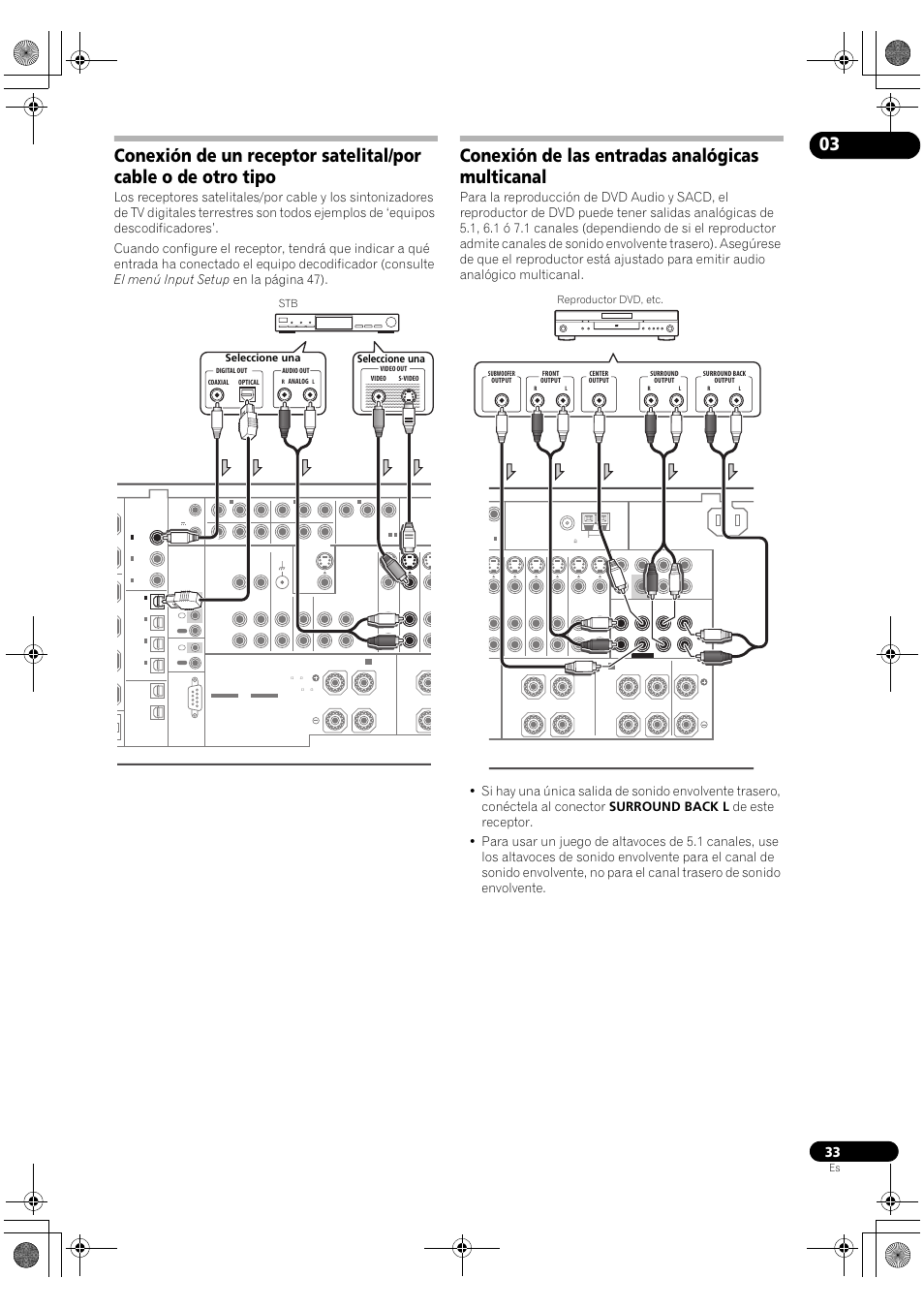 Conexión de las entradas analógicas multicanal, Stb seleccione una seleccione una | Pioneer SC-LX72 User Manual | Page 33 / 146
