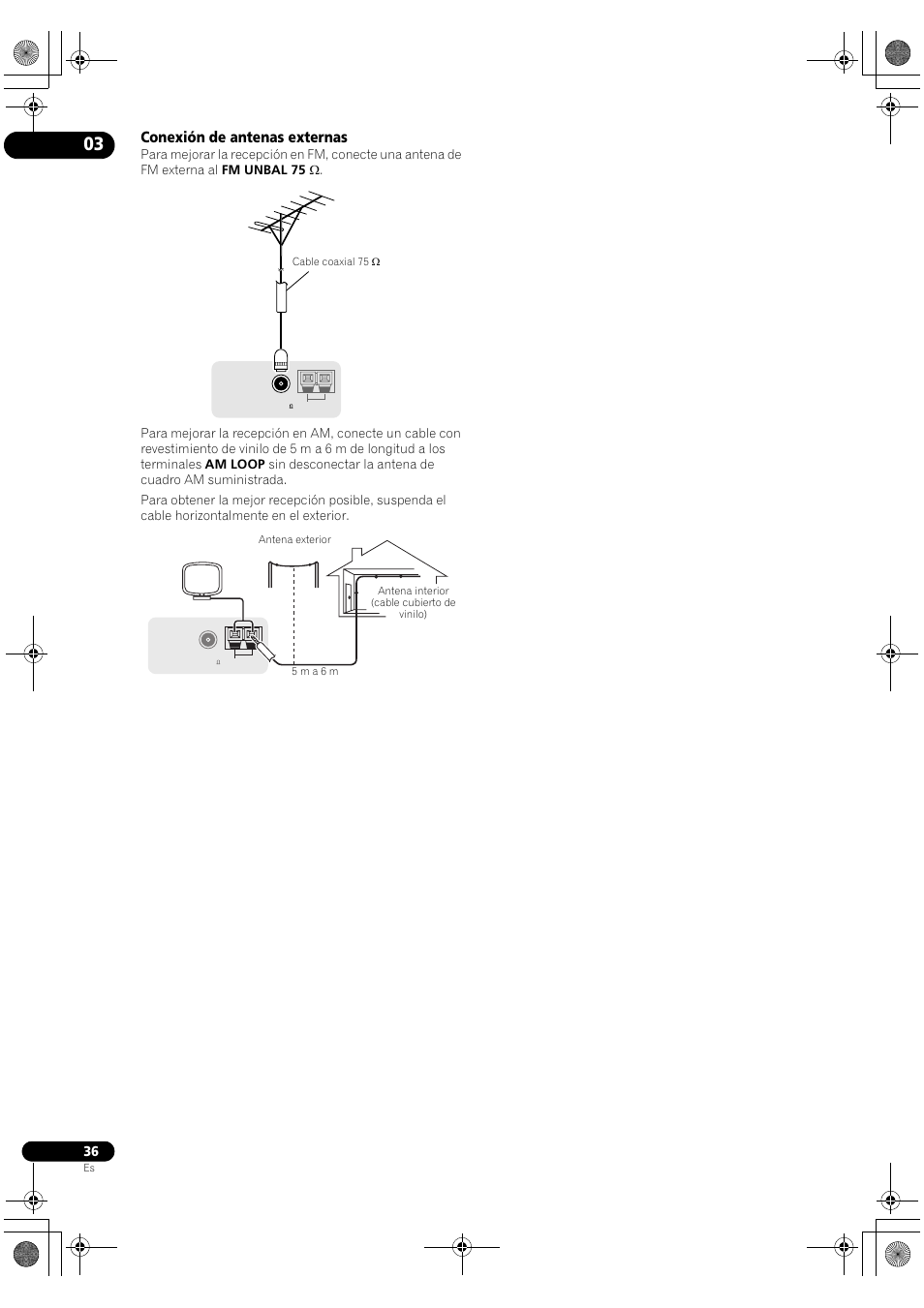 Conexión de antenas externas | Pioneer SC-LX72 User Manual | Page 36 / 146