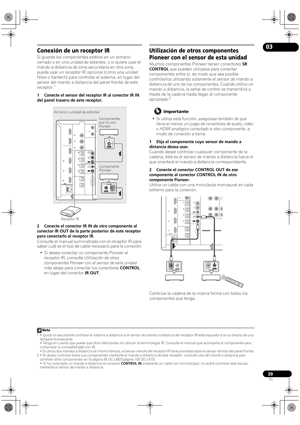 Conexión de un receptor ir | Pioneer SC-LX72 User Manual | Page 39 / 146