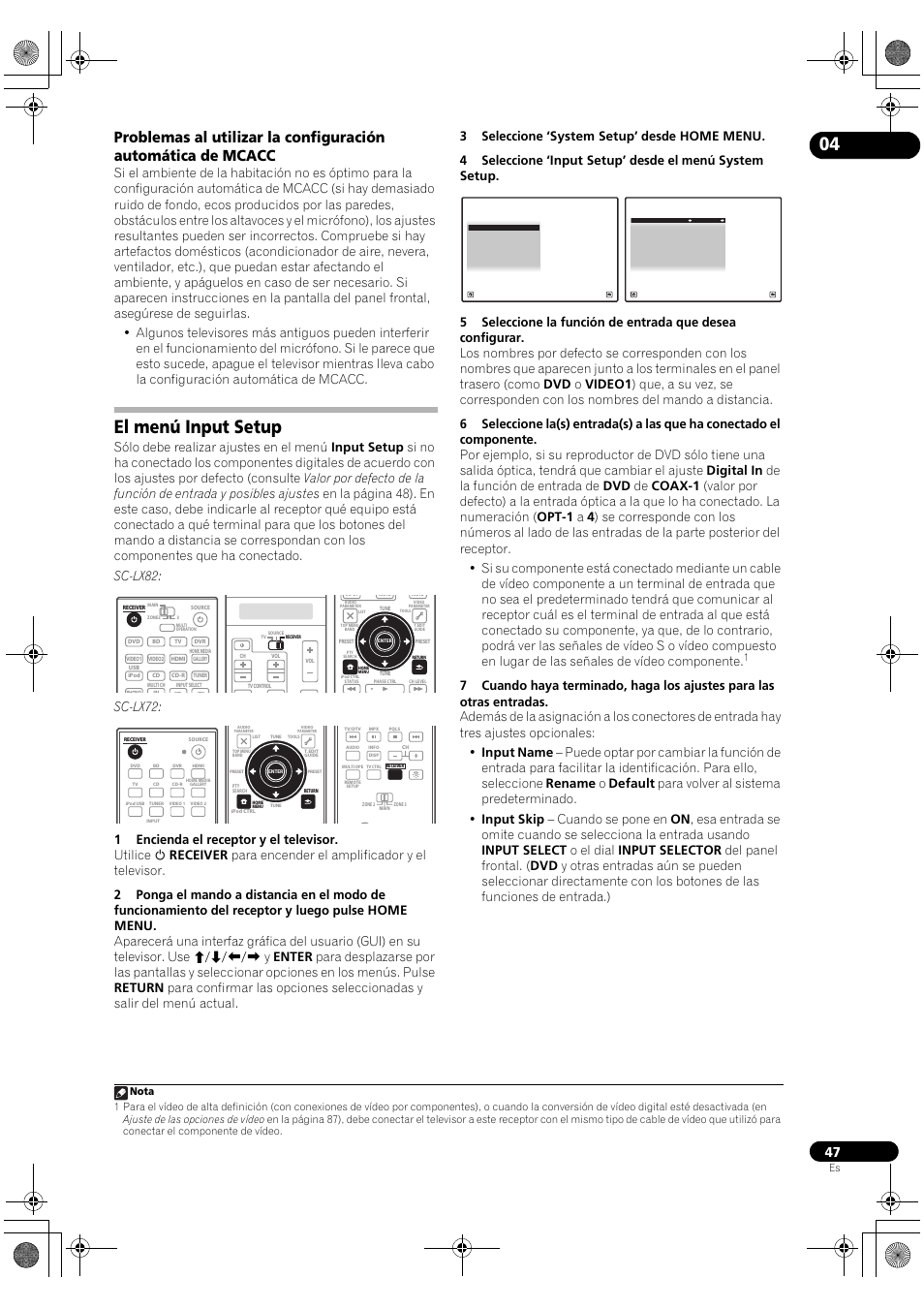 El menú input setup, Sc-lx72 | Pioneer SC-LX72 User Manual | Page 47 / 146