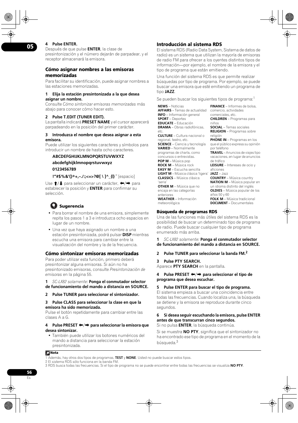 Cómo asignar nombres a las emisoras memorizadas, Cómo sintonizar emisoras memorizadas, Introducción al sistema rds | Pioneer SC-LX72 User Manual | Page 56 / 146