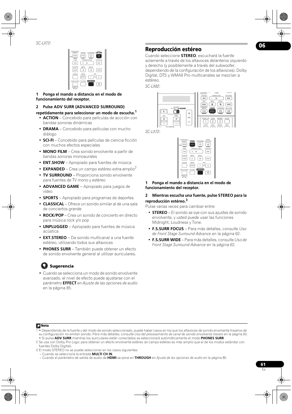 Reproducción estéreo | Pioneer SC-LX72 User Manual | Page 61 / 146