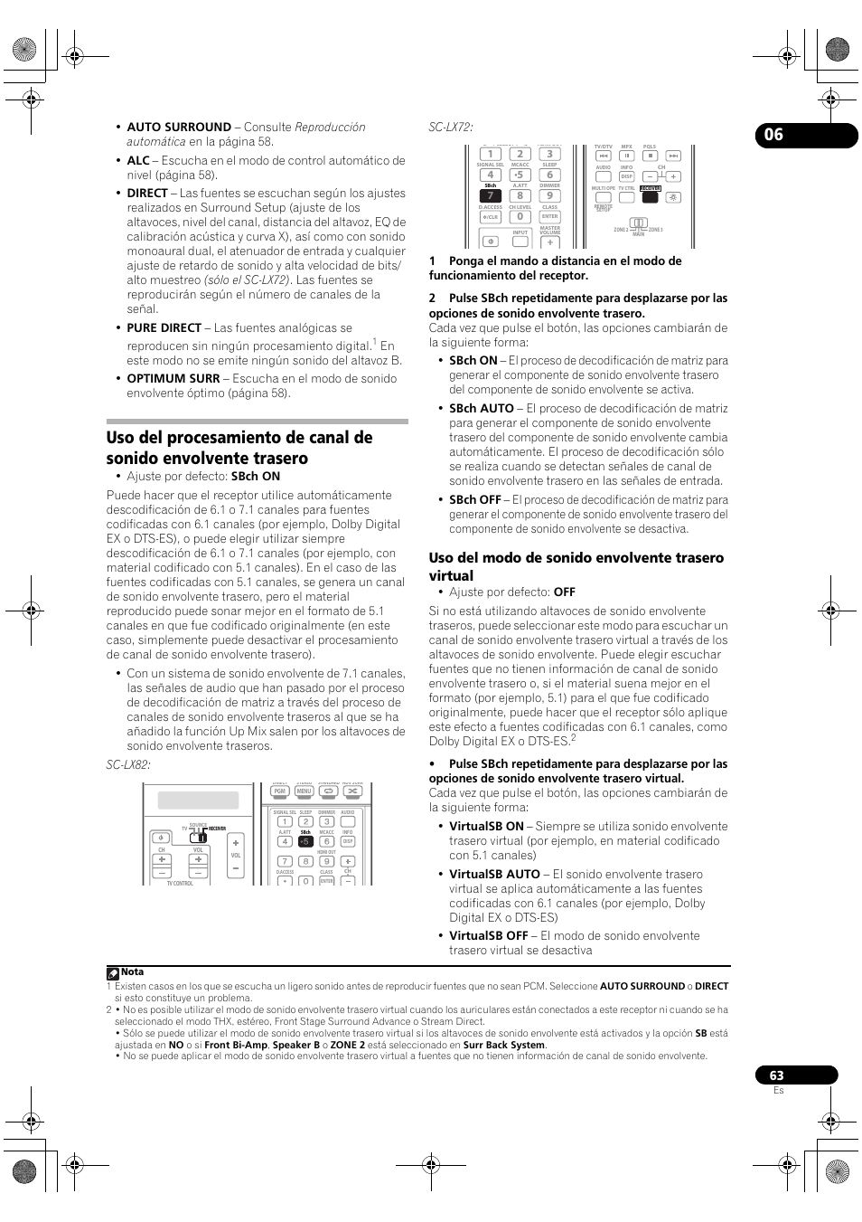 Uso del modo de sonido envolvente trasero virtual, Sc-lx72 | Pioneer SC-LX72 User Manual | Page 63 / 146