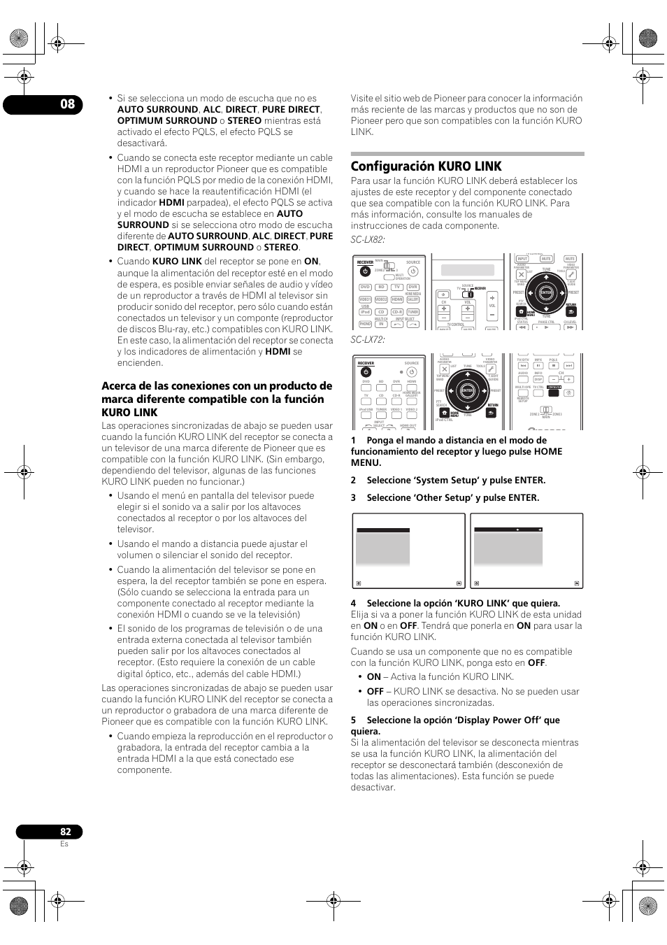 Configuración kuro link, Sc-lx72 | Pioneer SC-LX72 User Manual | Page 82 / 146