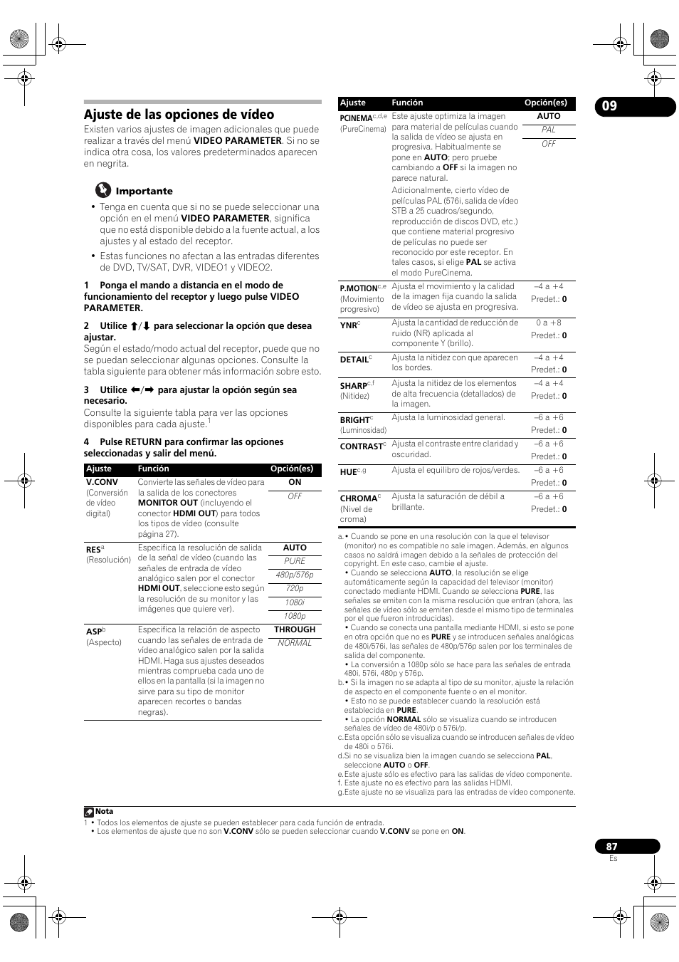 Ajuste de las opciones de vídeo | Pioneer SC-LX72 User Manual | Page 87 / 146