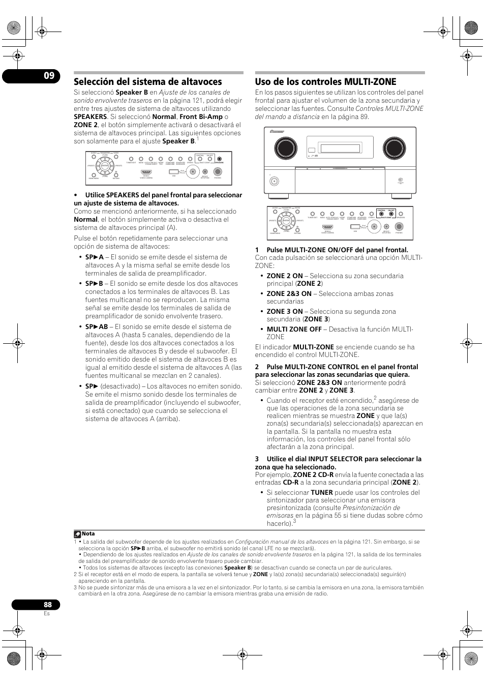 Selección del sistema de altavoces, Uso de los controles multi-zone | Pioneer SC-LX72 User Manual | Page 88 / 146