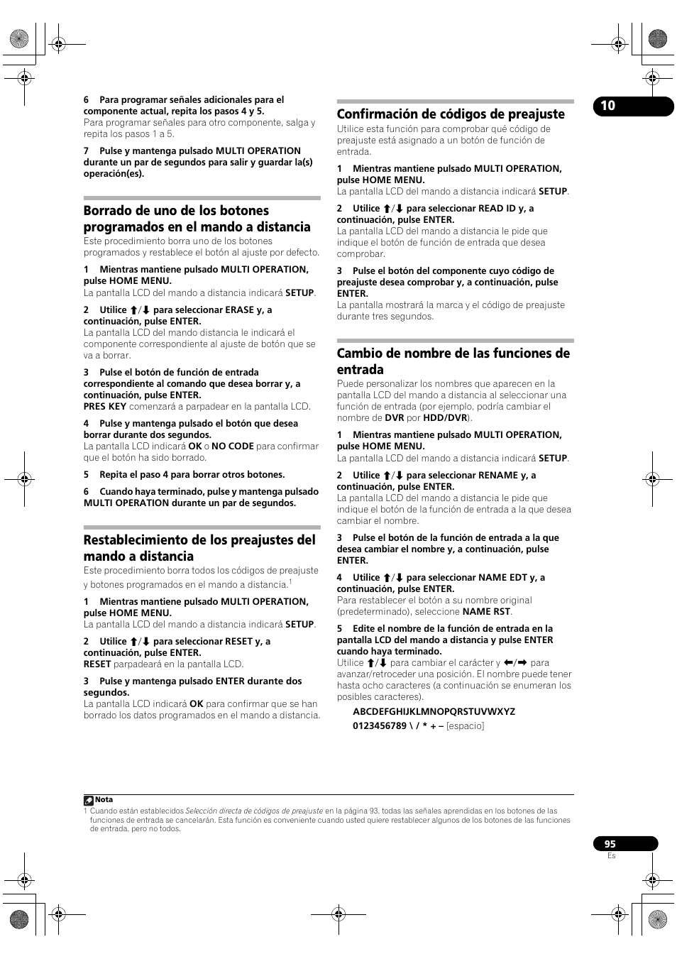 Confirmación de códigos de preajuste, Cambio de nombre de las funciones de entrada | Pioneer SC-LX72 User Manual | Page 95 / 146