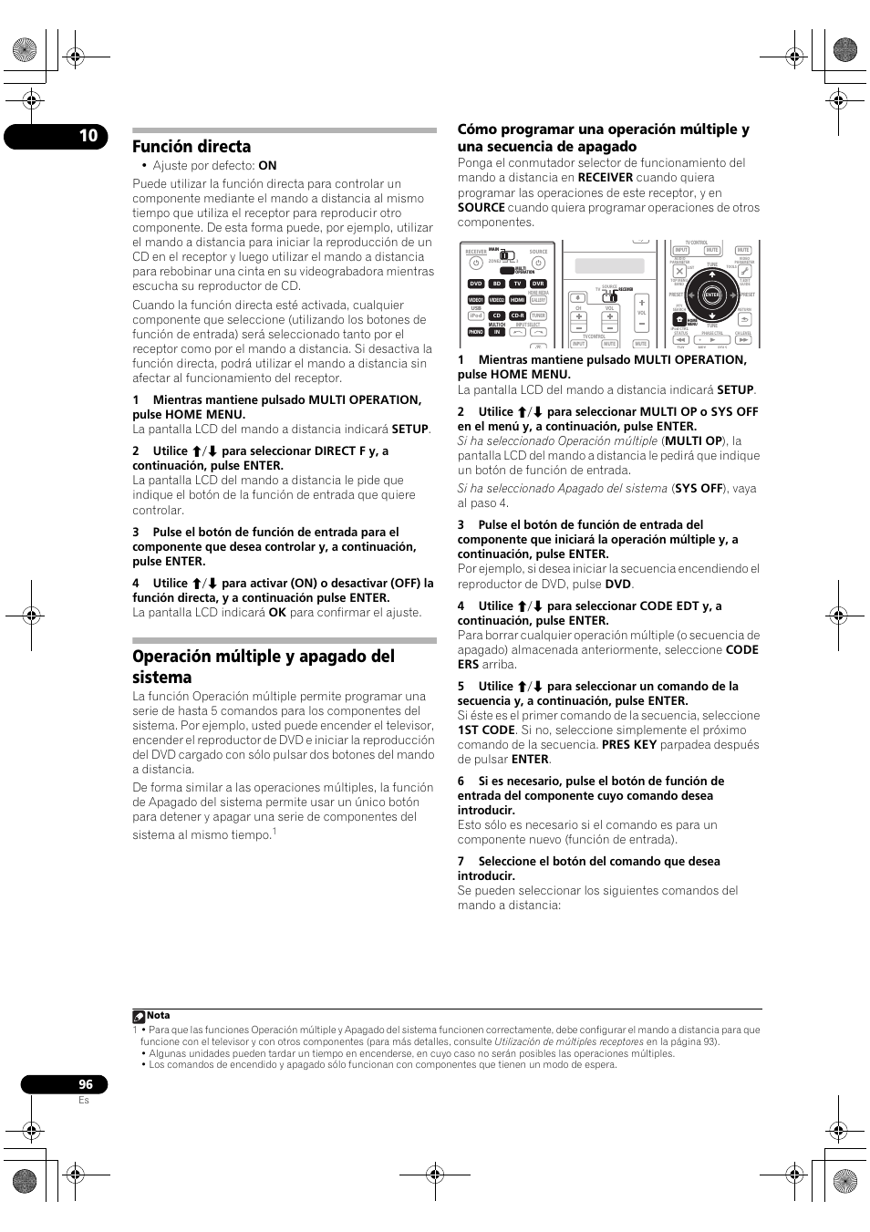 Función directa, Operación múltiple y apagado del sistema | Pioneer SC-LX72 User Manual | Page 96 / 146