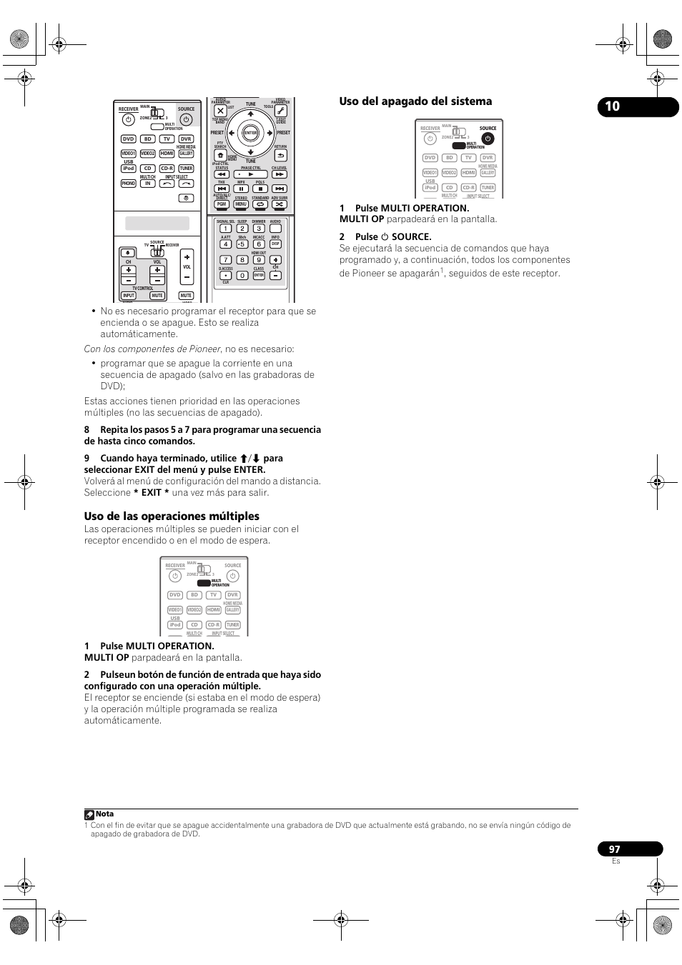 Uso de las operaciones múltiples, Uso del apagado del sistema, Seguidos de este receptor | Pioneer SC-LX72 User Manual | Page 97 / 146