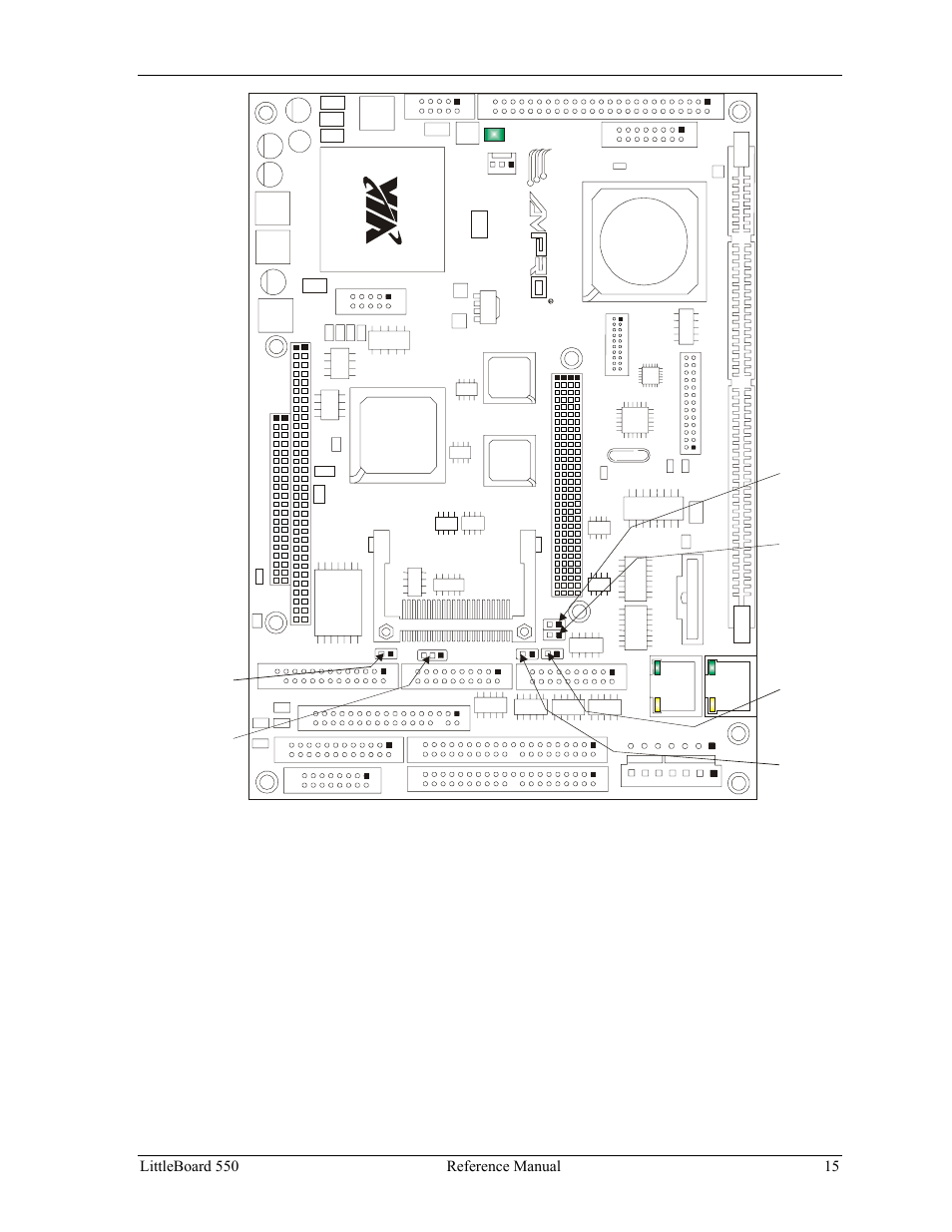 Figure 2-5. jumpers locations (top view), L3 l2 l5 cpu (u1), Nort hb ridge (u 2) so uth br idg e (u3 ) | J7 j32 | Ampro Corporation Single Board Computer Littleboard 550 User Manual | Page 21 / 100