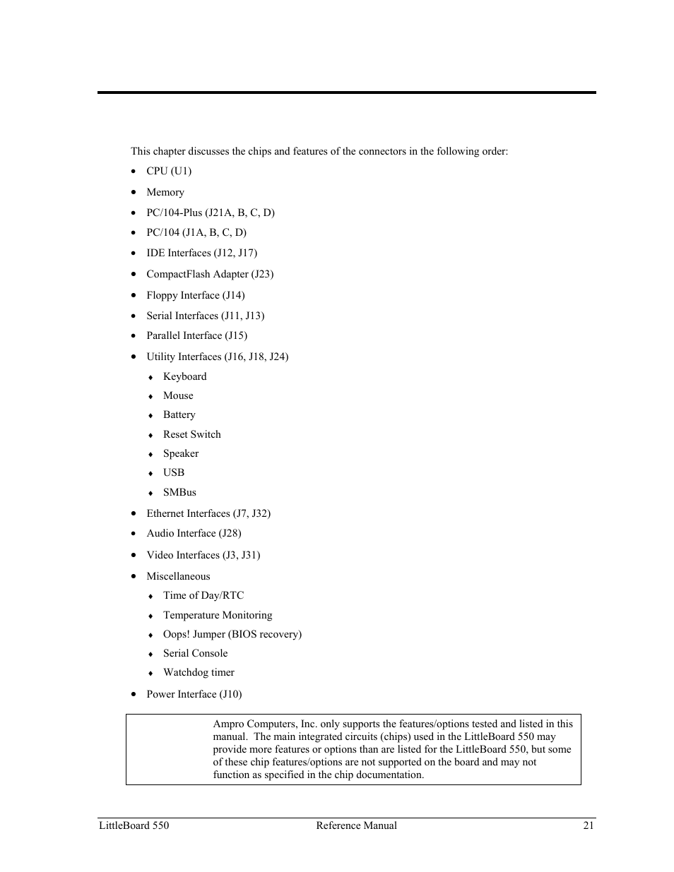 Chapter 3 hardware, Overview, Chapter 3 | Hardware | Ampro Corporation Single Board Computer Littleboard 550 User Manual | Page 27 / 100