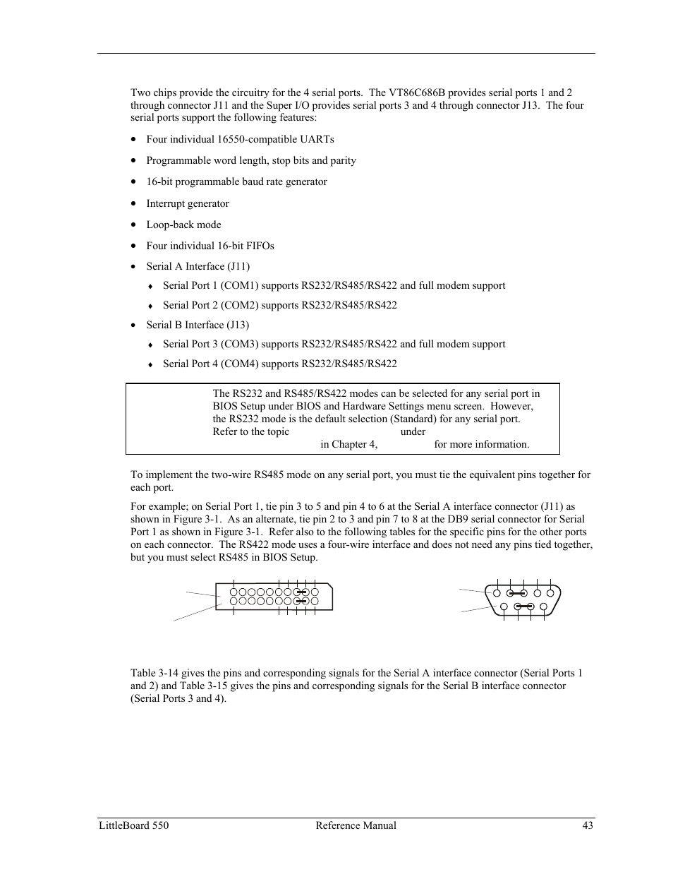 Serial interfaces (j11, j13), Figure 3-1. rs485 serial port implementation | Ampro Corporation Single Board Computer Littleboard 550 User Manual | Page 49 / 100