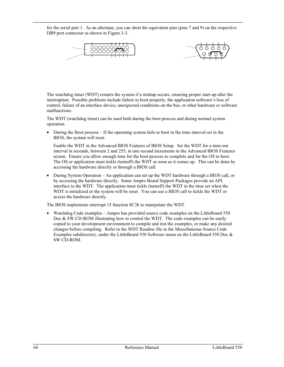Watchdog timer, Figure 3-3. hot cable jumper | Ampro Corporation Single Board Computer Littleboard 550 User Manual | Page 66 / 100