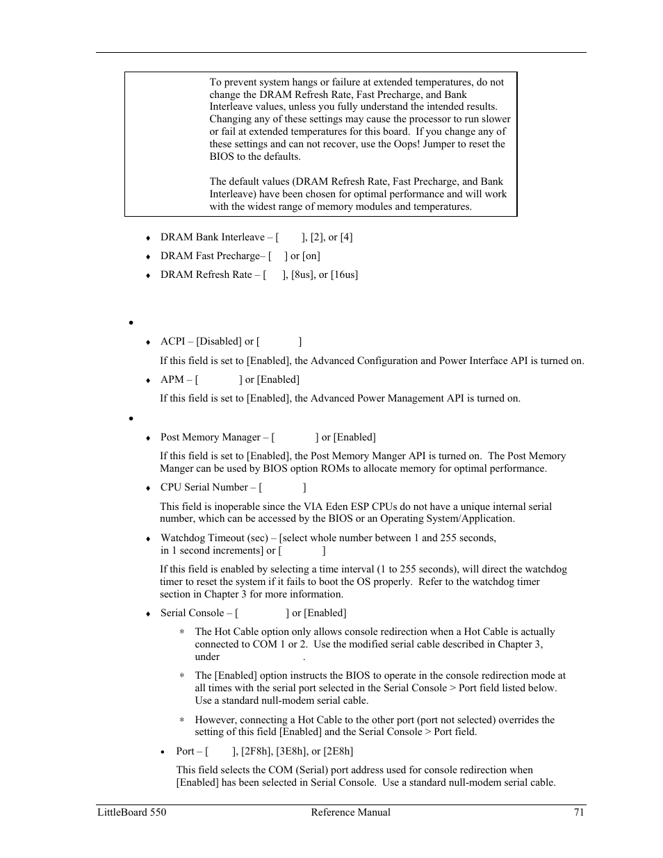 Power management and advanced user options | Ampro Corporation Single Board Computer Littleboard 550 User Manual | Page 77 / 100