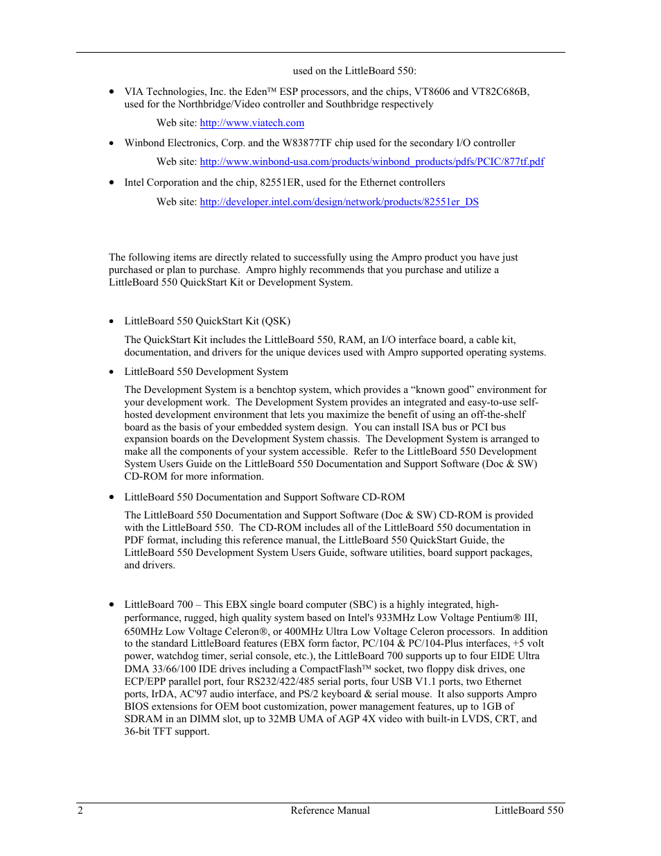 Related ampro products | Ampro Corporation Single Board Computer Littleboard 550 User Manual | Page 8 / 100